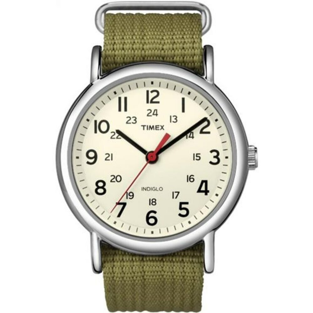 Unisex Analog Watch 38mm Nylon Strap INDIGLO Light 24 Hour Dial Water Resist